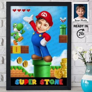 Mario personalizado, retrato de superhéroe, caricatura de Mario personalizada. Envías la foto del niño, yo hago el trabajo y te envío un correo electrónico.