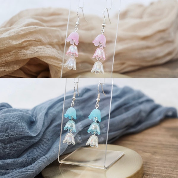 pink or blue petal ombre earrings