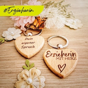 Erzieherin mit Herz Schlüsselanhänger | personalisiert mit eigenem Spruch | verschiedene Motive | Geschenk mit Gravur | für Lehrer