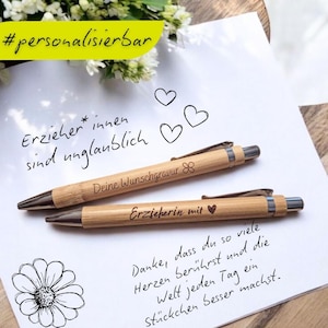 Erzieherin mit Herz Kugelschreiber personalisiert, Gravur Spruch, Geschenk für Lehrer, Erzieher, Tagesmutter, Abschied