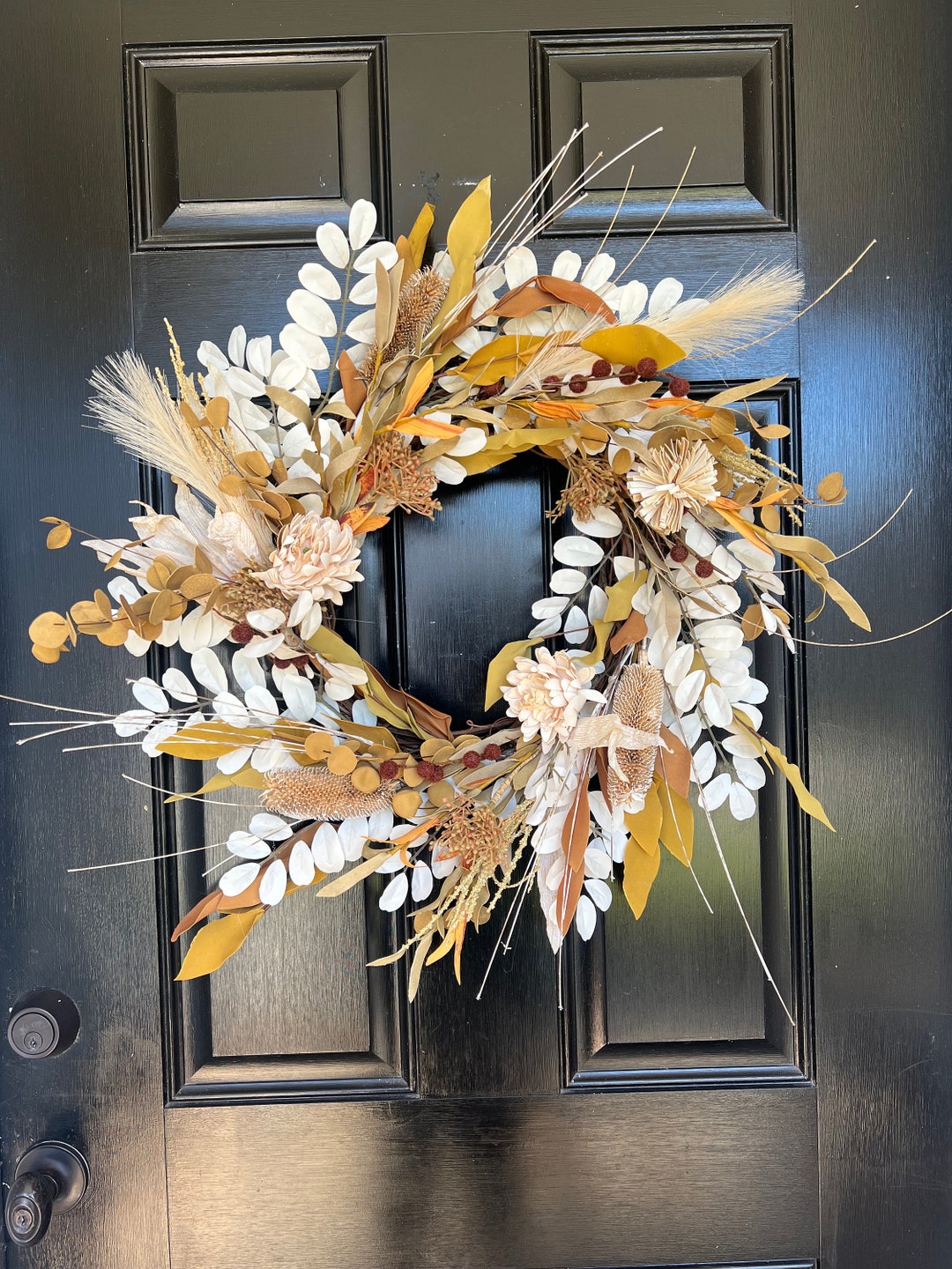 Boho Neutral Beige, White, and Brown Fall Wreath for Front Door - Etsy