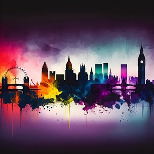 Vibrant London Cityscape: A Colorful Skyline Landmarks Painting