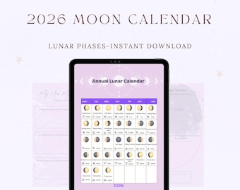 2026 Moon Calendar PDF | Lunar Phases Tracker + Manifestation Sheets | Zodiac Lunar Planner