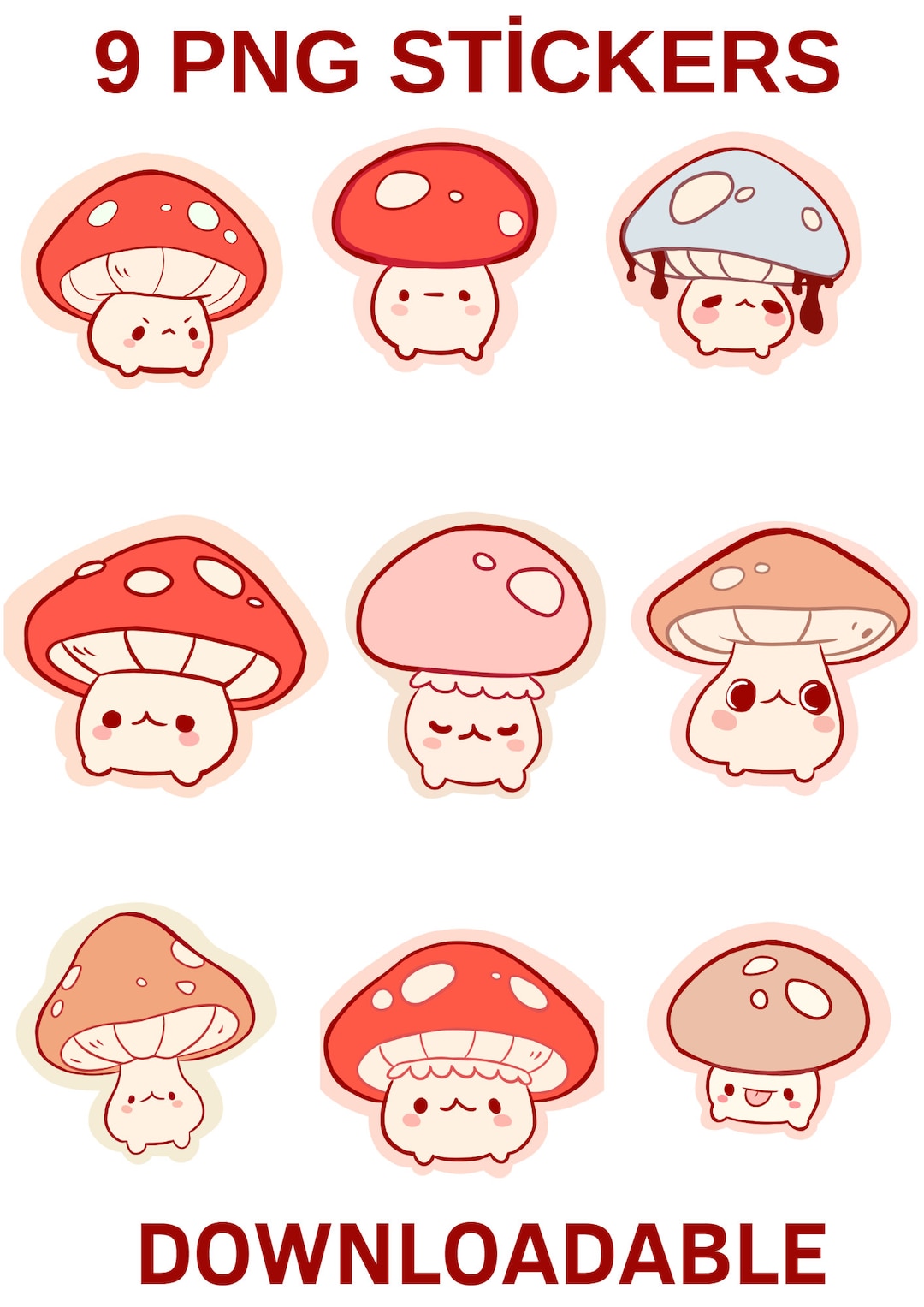 Cute Mushrooms PNG Stickers, Sticker Png Bundle, Printable Stickers ...