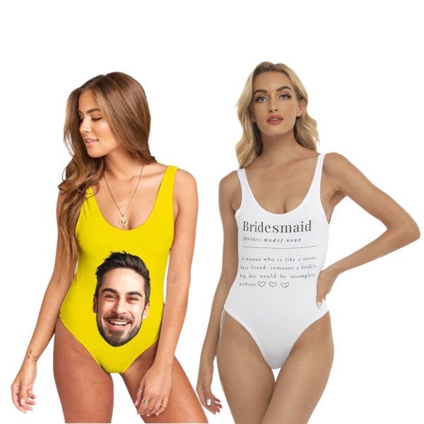 Custom Bride Swimsuit with Face Personalized Photo on Brides Swimwear, Custom Face Swimsuit Personalized Women's Bathing Suit Bachelorette