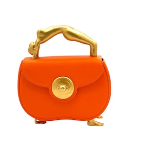 Gold Sculpture Mini Bag: Orange Crossbody Evening Purse
