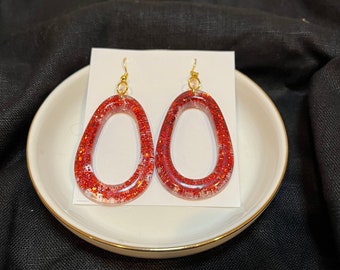 Fun Cute Red Sparkly Holiday Resin Earrings
