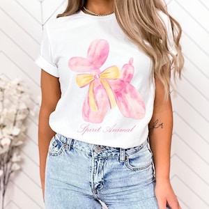 Coquette Pink Bow Shirt - Soft Girl Cottagecore Tee, Y2K Aesthetic, Teens Fashion, Kawaii Top