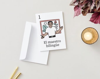 El Maestro bilingue, Greeting cards for teachers, Gifts for bilingual teachers, Digital download cards for teachers, Loteria-inspired cards
