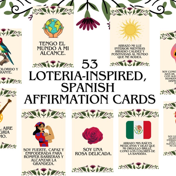 Loteria-inspired Spanish Affirmation Cards, Affirmation cards for Hispanics, 53 Affirmation cards for woman, Loteria affirmation cards