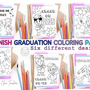 Spanish Kinder graduation coloring sheets, printable class of 2025 coloring pages, class of 2025 digital download, class of 2025 coloring