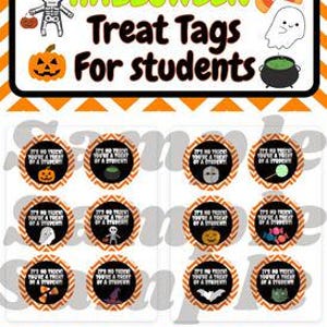Halloween treat tags, Halloween gift tags, Halloween treats for students, candy