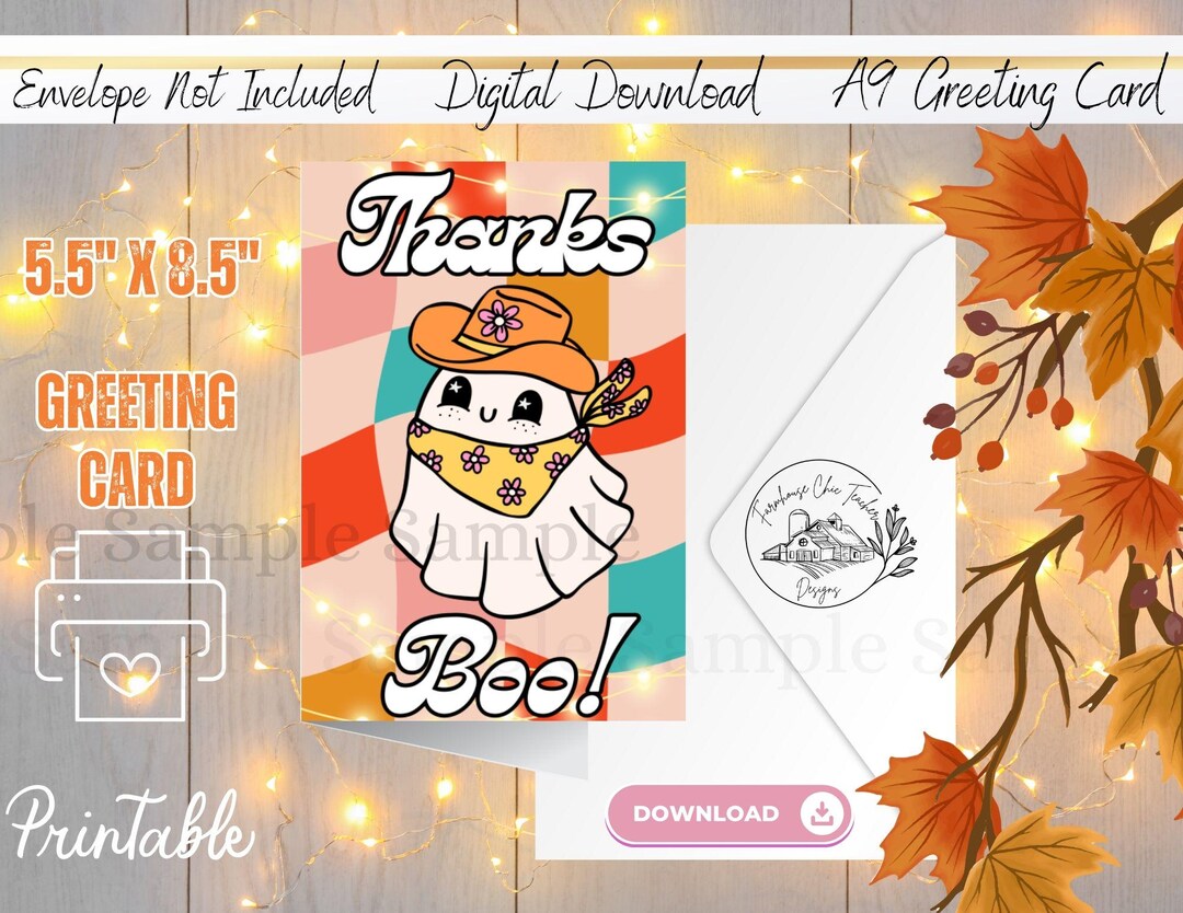 Thanks Boo!, Groovy Ghost, Printable Greeting Card, Thanks Boo! Digital ...