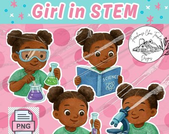 Girl in STEM, STEAM Digital Clipart, Women in Science PNGs, Science Lab 4 PNG Files