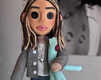 Handmade Custom Button-Eyed Doll: Personalized Art Doll Gift (Style 2)