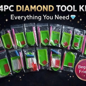 Kit de herramientas para pintura de diamantes de 24 piezas: taladro, bolígrafo, bandeja, cera, múltiples colocadores, bolsas de almacenamiento, accesorios para arte de diamantes DIY, kits de inicio.