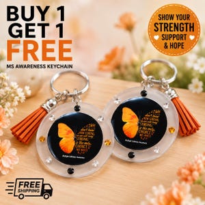 Multiple Sclerosis Awareness Keychain BOGO Free, MS Warrior Gift, Orange Butterfly Keychain, MS Support Gift, Chronic Illness Gift
