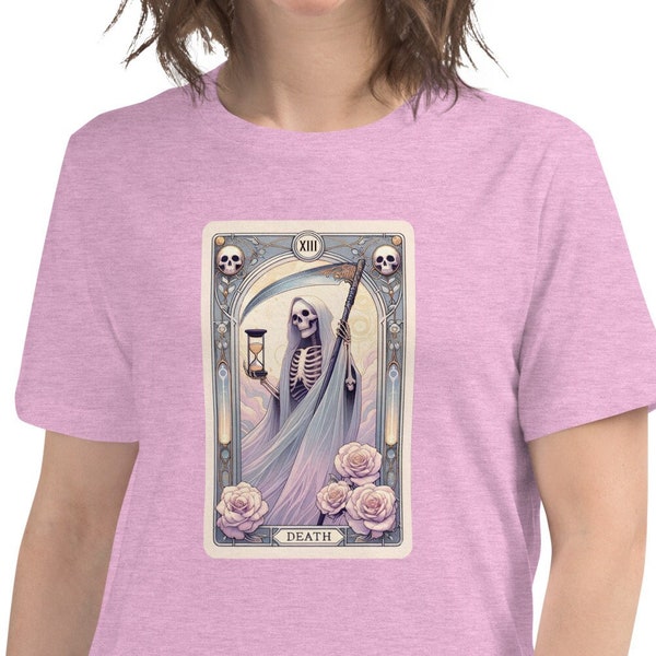 Death Tarot Card Witchcraft Occult Pastel Goth Reaper Women's Relaxed T-Shirt, Gothcore Wiccan Pagan oracle gothic roses tarot divination