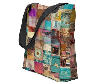 Vintage Collage Scrapbook Design Tote bag, boho retro old style pattern rich elegant papers scraps patchwork ephemera journal book tote bag