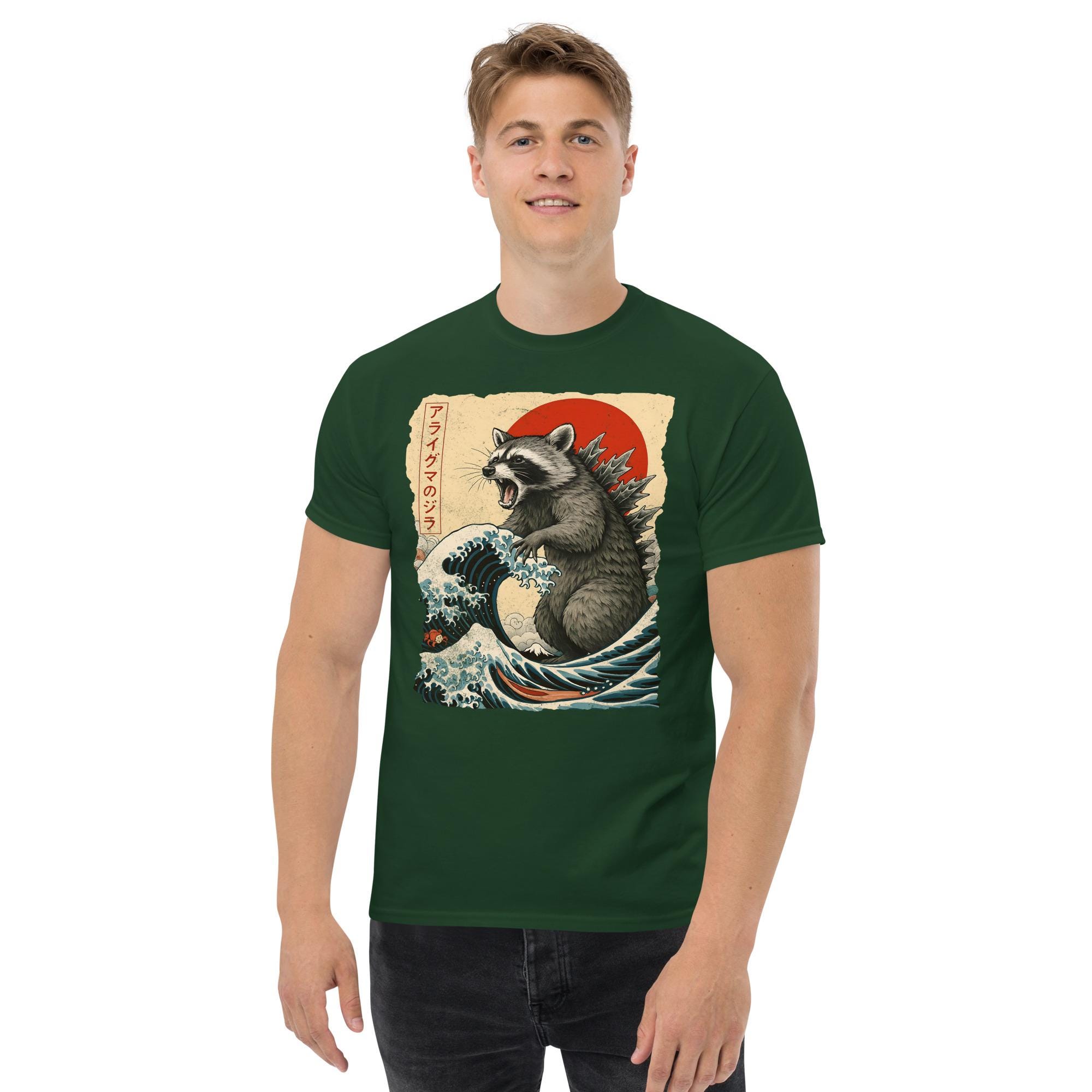 Funny Raccoon Godzilla Japanese Great Wave Gildan Tee. Based on the ...