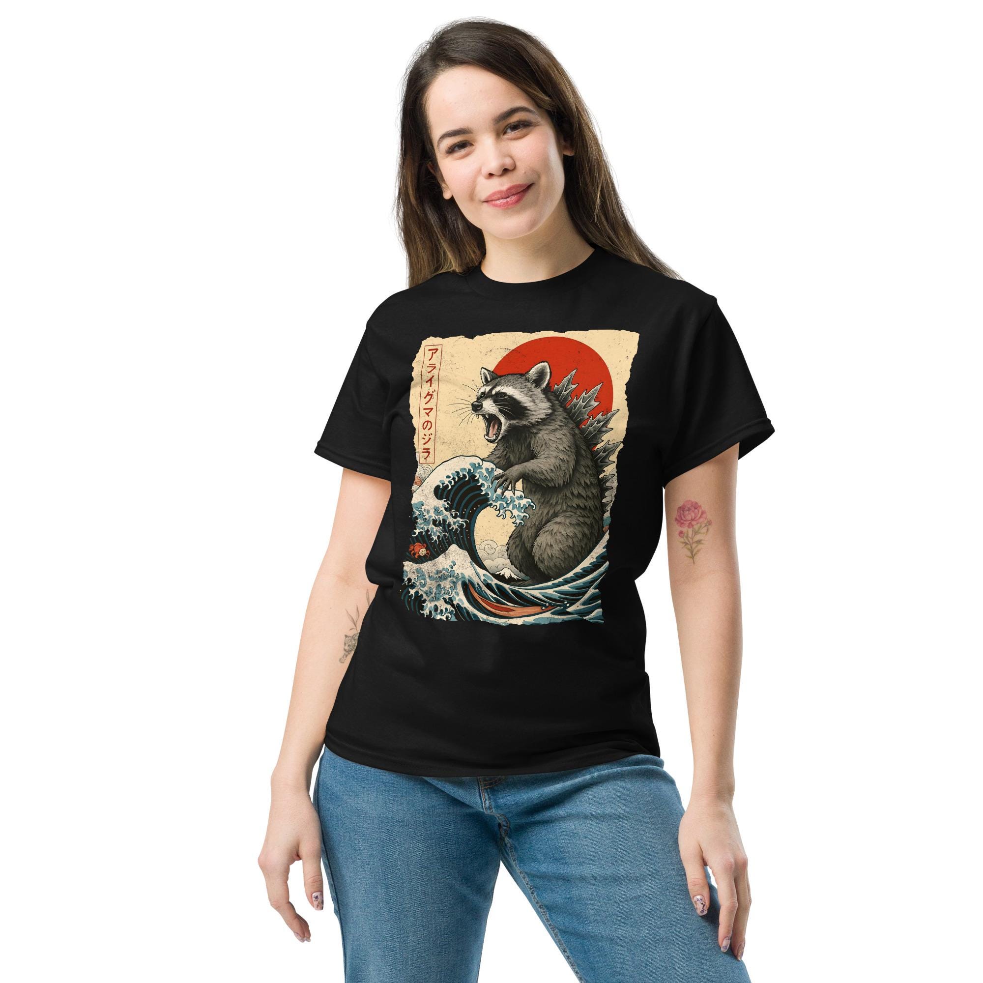 Funny Raccoon Godzilla Japanese Great Wave Gildan Tee. Based on the ...