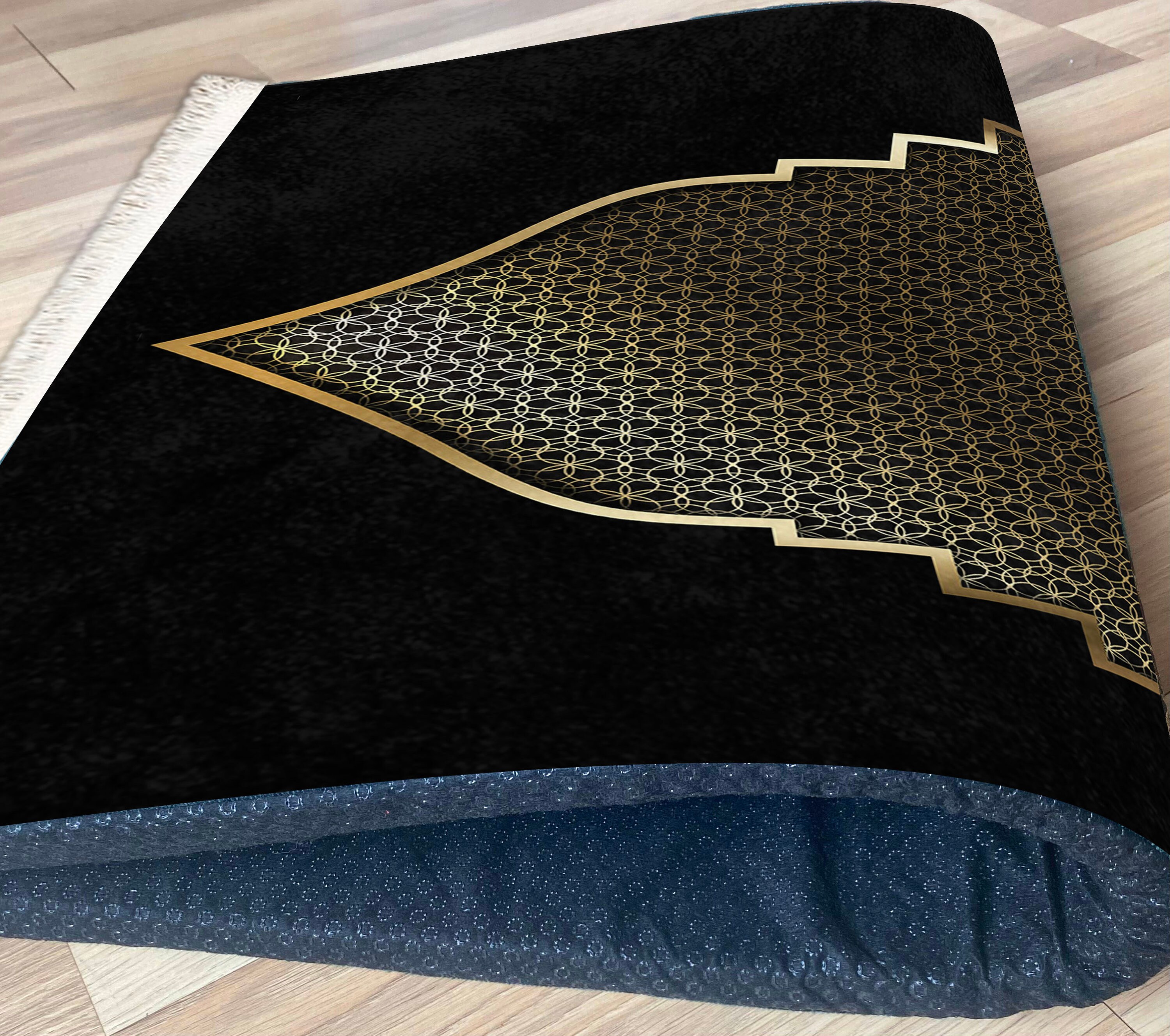 Custom Prayer Rugs Personalized Thick Foam Padded Non Slip Black Gold Prayer Rug With ...