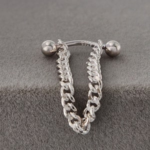 1pc Silver Ear Piercing, Chain Cartilage Earring, 925 Sterling Silver Piercing, Korean Piercing