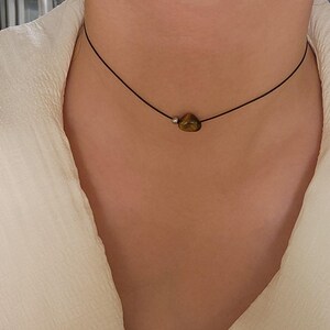 Tiger’s Eye Stone Choker, Korean Style Necklace, 304 Stainless Steel Necklace, Kpop Style Necklace