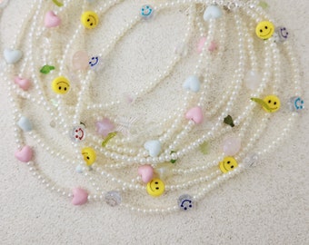 2024 Spring-Summer Beaded Necklaces, Butterfly Necklace, Heart Necklace, Smiley Face Necklace, Star Necklace, Pearl Necklace