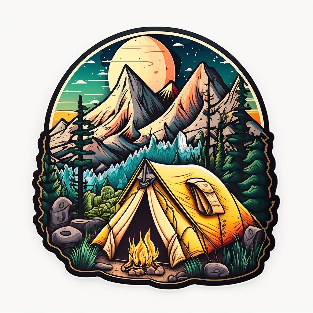 Camping Sticker. Camping Sticker. Sticker Camp With Fire. Van Etsy