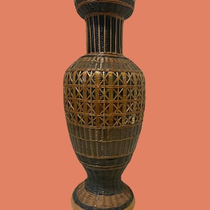 Vintage Rattan Bamboo Vase - Mid Century Modern