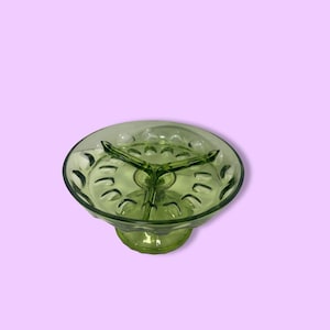 Vintage Avocado Green Glass Pedestal Dish - Hazel Atlas