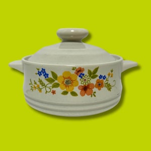 Vintage Sweet Flowers Bake Serve &#39;n Store steengoed ovenschaal met deksel
