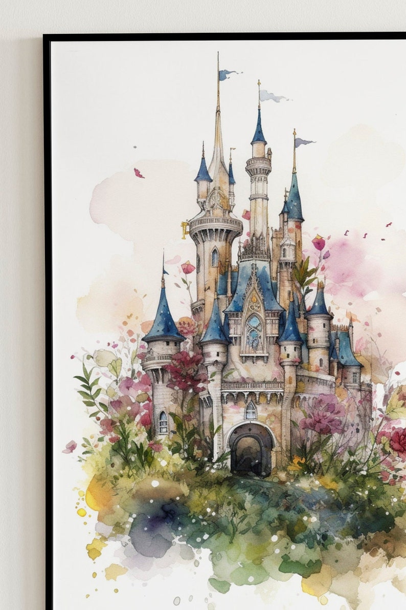 Floral Disneyland Magic Kingdom Art Print Nursery Wall Art, Magic
