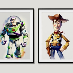 Buzz Lightyear And Woody From Toystory Watercolor Digital Art Prints - 2 Digital Prints Included - Kids Wall Art Pixar Wall Decor 2 Posters