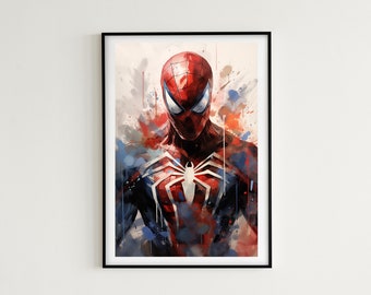 Spider Man Detailed Watercolor Painting - 7 Images Included - Instant Download - Spider Man Wall Decor, Avengers Poster Design Art