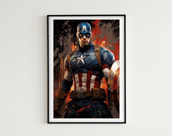 Captain America Oil Painting | 7 Images Included | Instant Download | Marvel Wall Art, Avengers Room Decor, Gift For Him Idea
