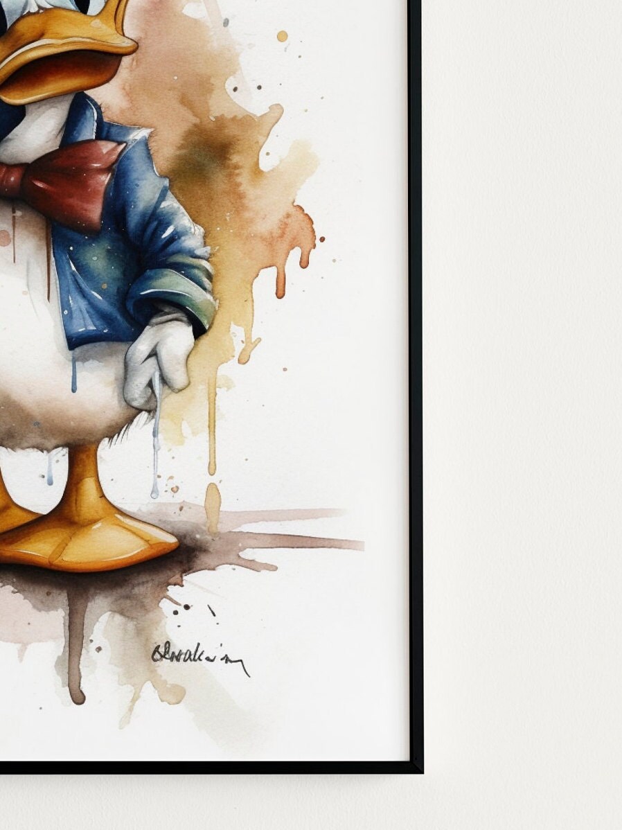 Vibrant Donald Duck Watercolor Print: High-quality Digital Art - Etsy