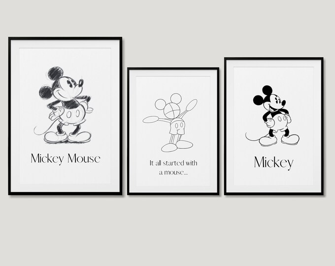 Mickey Mouse Printable Wall Art, Set of 3, Nursery Print, Digital