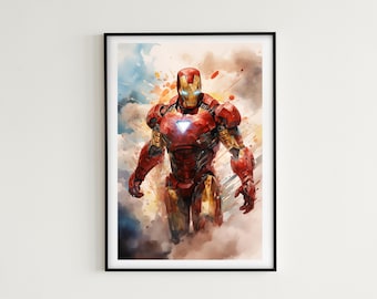 Pintura de Iron Man In The Sky - 7 imágenes incluidas - Descarga instantánea - Arte de pared de Iron Man, pintura de los Vengadores, póster de superhéroe, regalo de Iron Man!