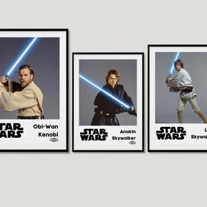 Set Of 3 Star Wars Movie Art Prints - Obi-Wan Kenobi Anakin Skywalker Luke Skywalker Poster Art Prints, Star Wars Wall Art, Star Wars Decor