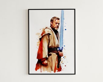 Obi-Wan Kenobi Watercolor Painting Digital Print - Star Wars Wall Art, Star Wars Digital Fan Art, Watercolor Painting - Instant Download