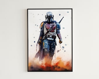 Star Wars The Mandalorian High Detail Digital Painting - The Mandalorian Scenic Pose Painting, Star Wars Room Decor, Star Wars Art Print