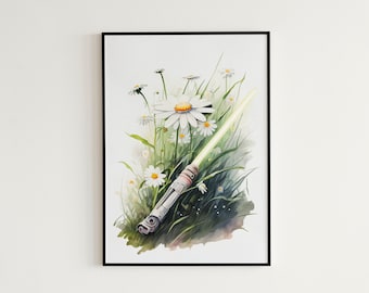Star Wars Lightsaber Aesthetic Painting - Star Wars Digital Painting | Lightsaber Printable | Lightsaber Watercolor Art