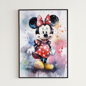 Adorable Minnie Mouse Watercolor Print: Digital Art for Kids Room and Nursery Decor - Minnie Mouse Painting, Digital Art