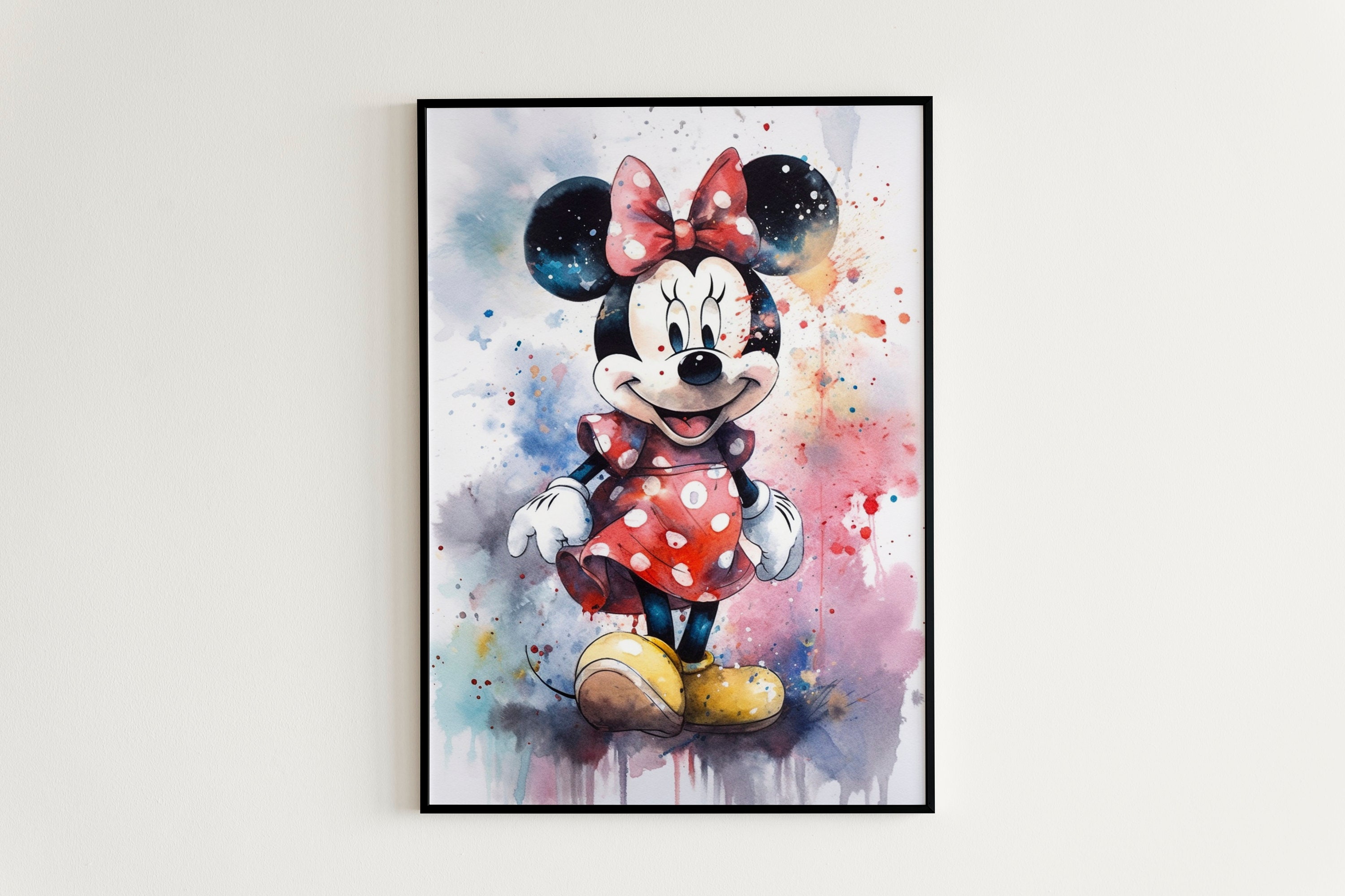 Adorable Minnie Mouse Watercolor Print: Digital Art for Kids Room and ...