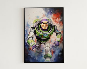 Buzz Lightyear In Space Watercolor Painting, Digital Print - Buzz Lightyear Poster Art - Kids Wall Art - DIY Room Decor - Instant Download
