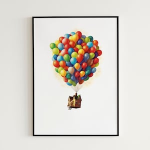 Up Balloon House Watercolor Art Painting - Balloon House Printable Wall Decor Up Balloon House Movie Digital Download Art - Wall Art