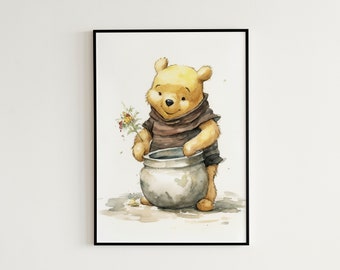 Winnie the Pooh Watercolor Print - Perfect for Winnie The Pooh Fans and Nursery Decor, High-Quality Watercolor Painting - Instant Download