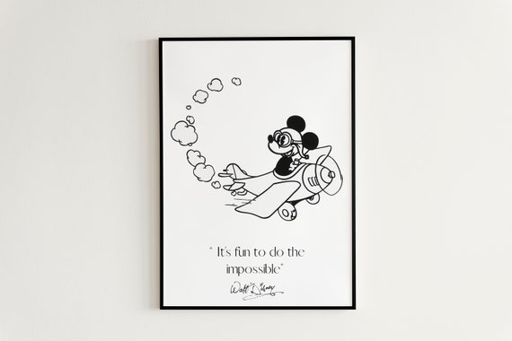 Simple Mickey Mouse Quote Wall Art - Mickey Mouse In a Plane Digital Print Kids Wall Art Nursery Room Decor Mickey Mouse Minimal Quote Art